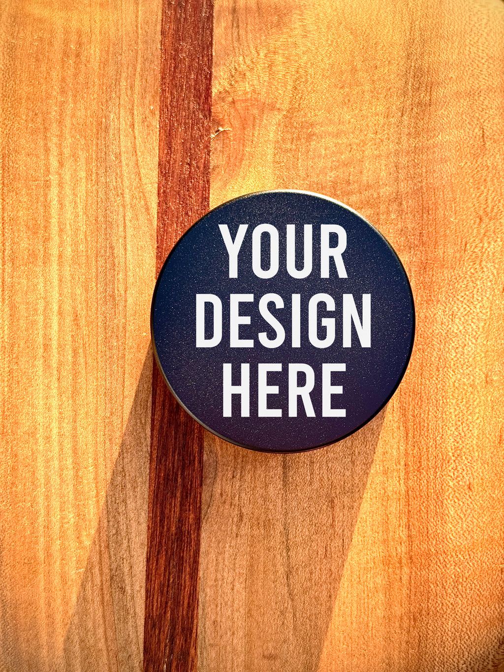 Metal Zyn Can for nicotine pouches with engraved "your design here" for custom engravings. With integrated bottle opener. 